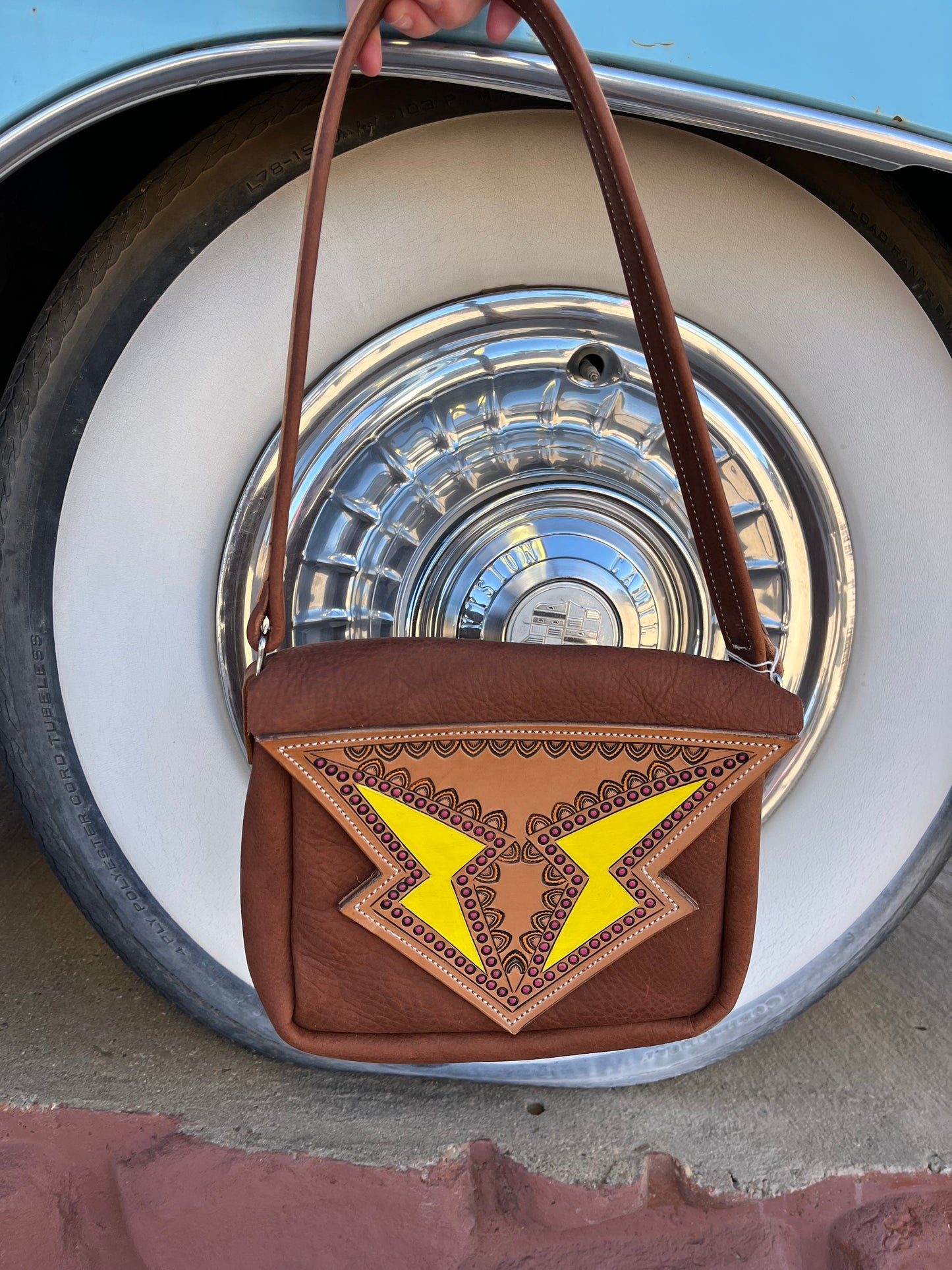 Lightning Bolt Tooled Leather Purse