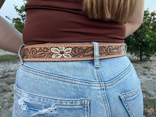 Floral Leather Tooled Belt