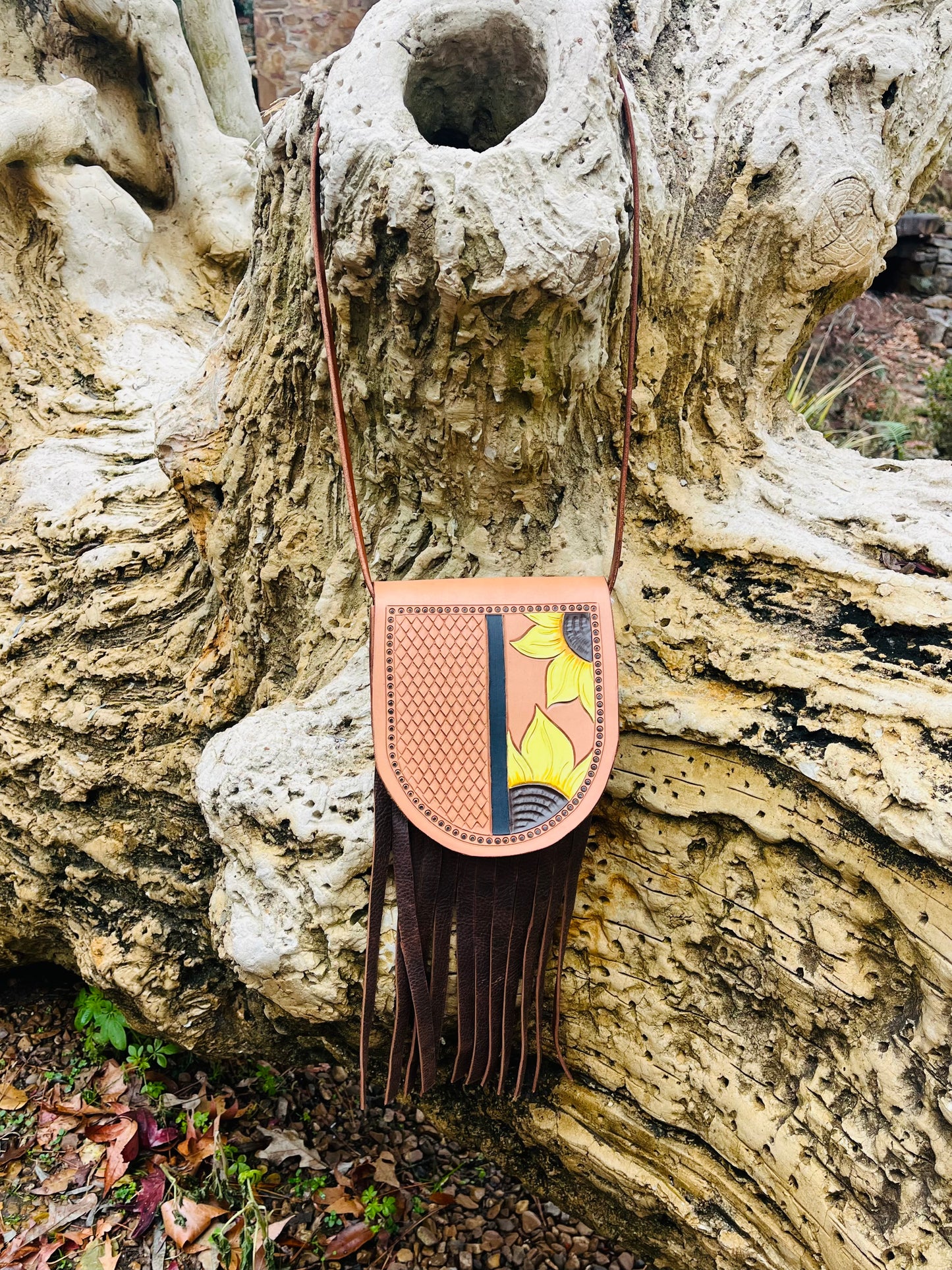 Sunflower Split Leather Tooled Purse