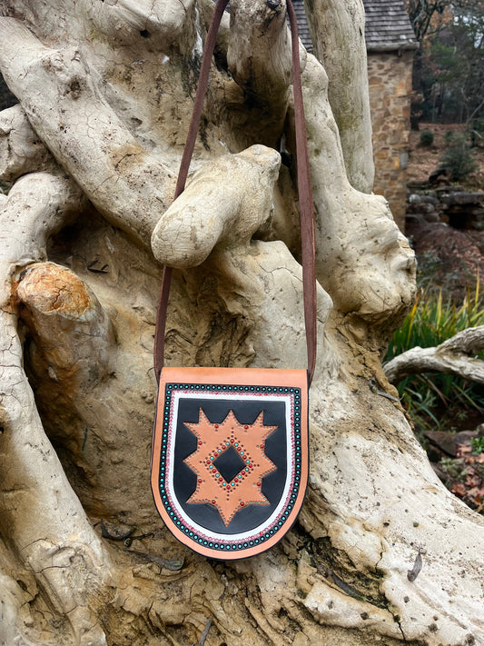 Aztec Crossbody Leather Tooled Purse