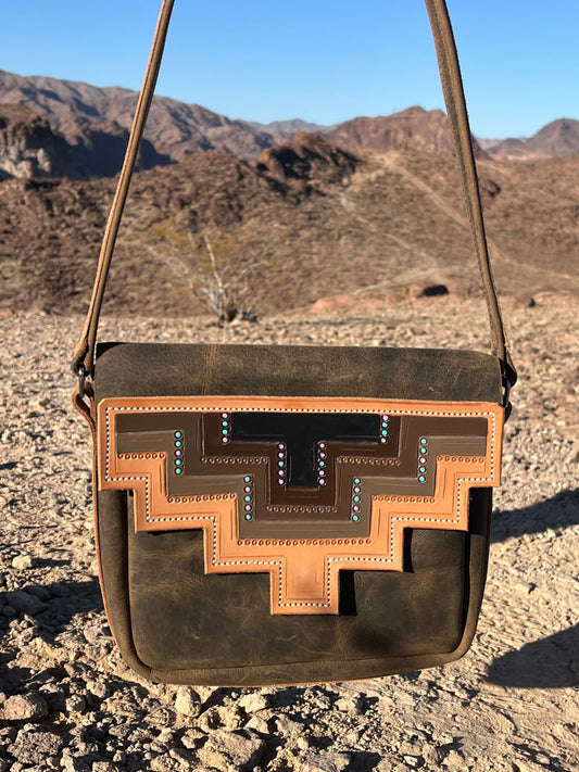 Aztec Leather Tooled Purse